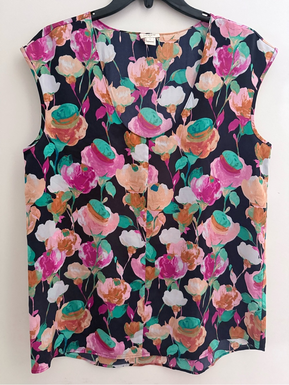 J. Crew Floral Sleeveless Camisole - Pink, Teal & Peach on Black